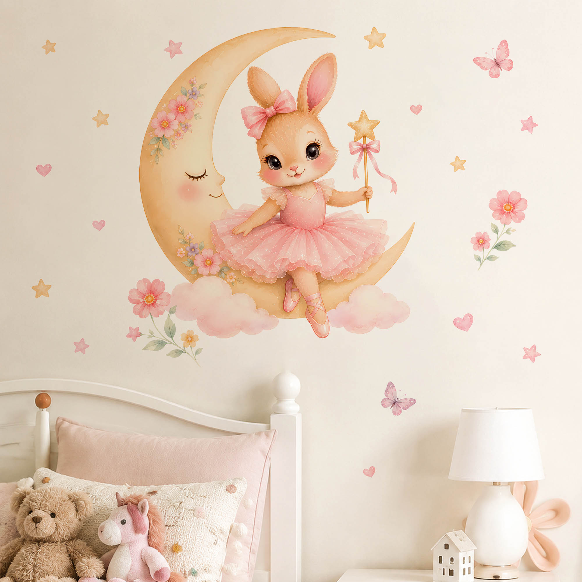 Kids Education Quotes - Autocollants muraux lapin ballerine aquarelle rose