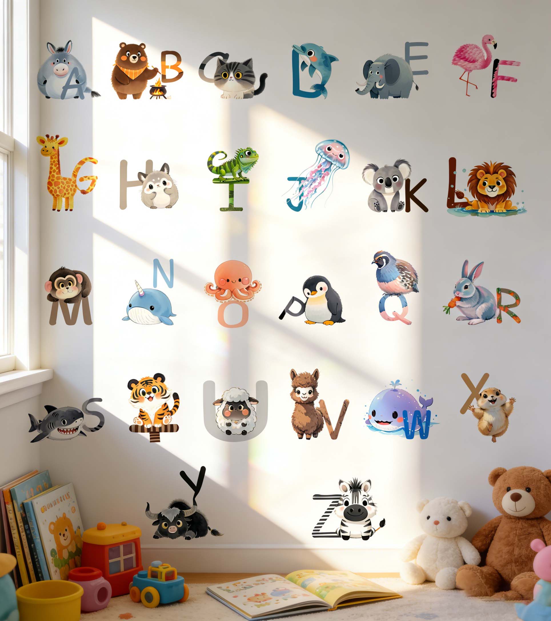 Kids Education Center - Autocollants muraux alphabet anglais 26 lettres,