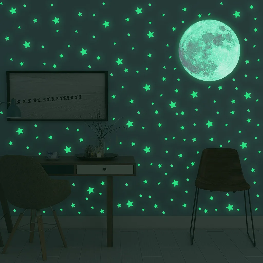 Kids Education Quotes - Autocollants muraux étoiles de lune lumineuses